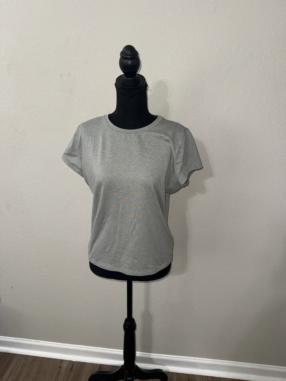 Hollister Heather Gray Short Sleeve Crew Neck T-Shirt Curved Hem Women's XL Long